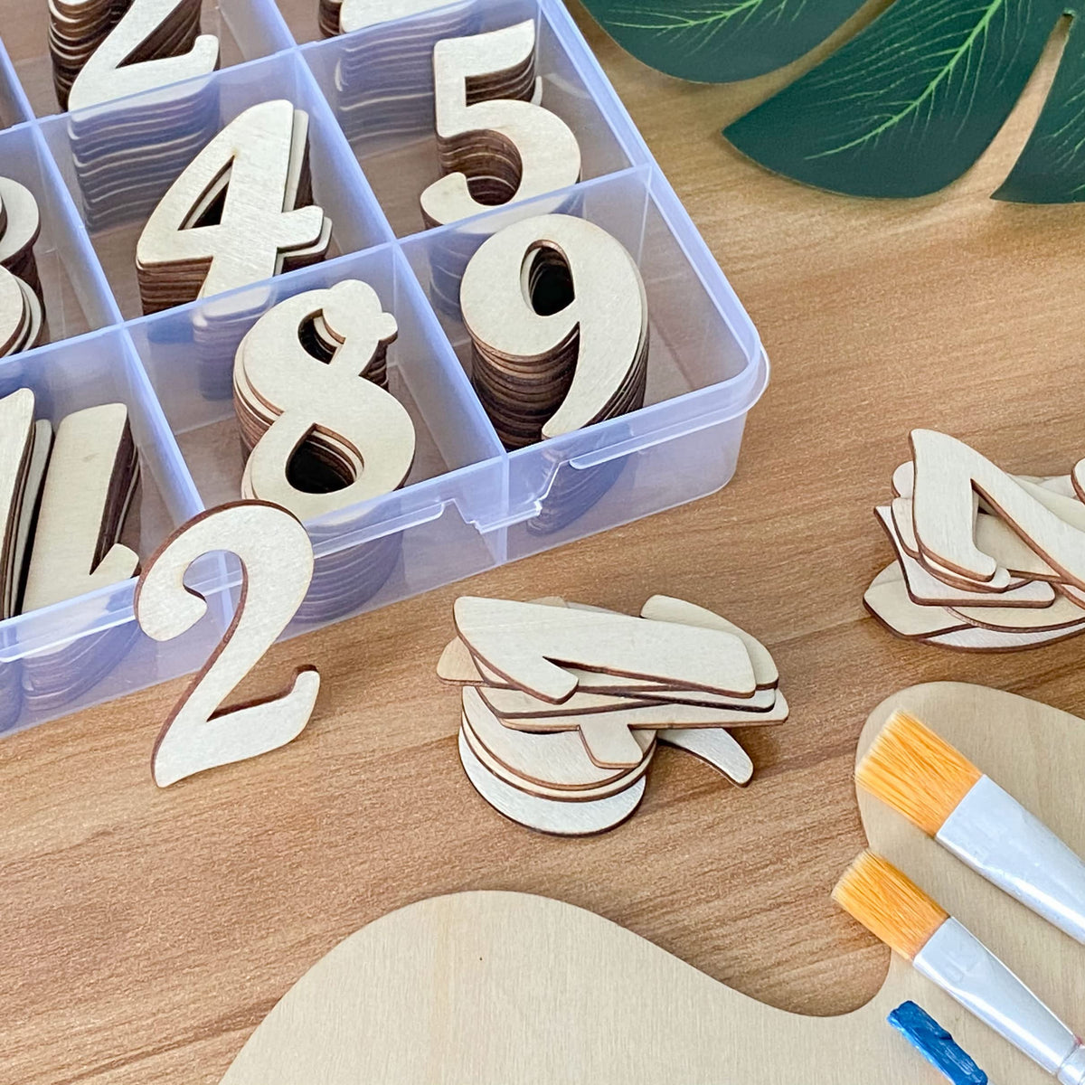 2 Inch 196 Pieces Wooden Numbers Unfinished Wood Numbers 0-9 for Crafts,with Sorting Grid Organizer