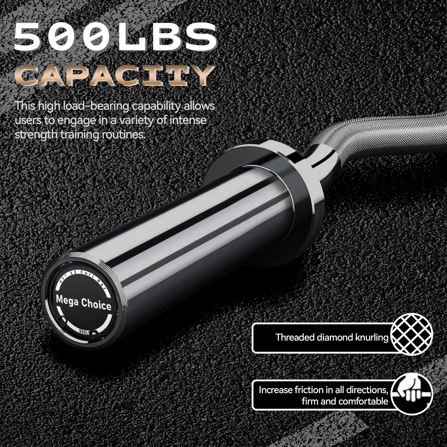 47" Olympic EZ Curl Bar - 500lb Capacity Heavy Duty Chrome Curling Bar for Biceps Triceps Workout, With 2 Spring Collars, Fits 2" Standard Weight Plates for Home & Gym Strength Training