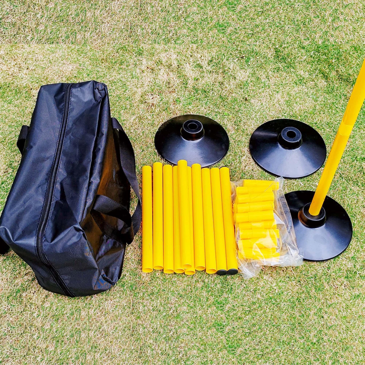 Nbguigdstr 6 Pcs 5 FT Adjustable Agility Training Poles for Soccer,Basketball,Football, Horse,Dog-Speed and Agility Training Equipment Sports Training Poles with Rubber Bases and Bag (Yellow)