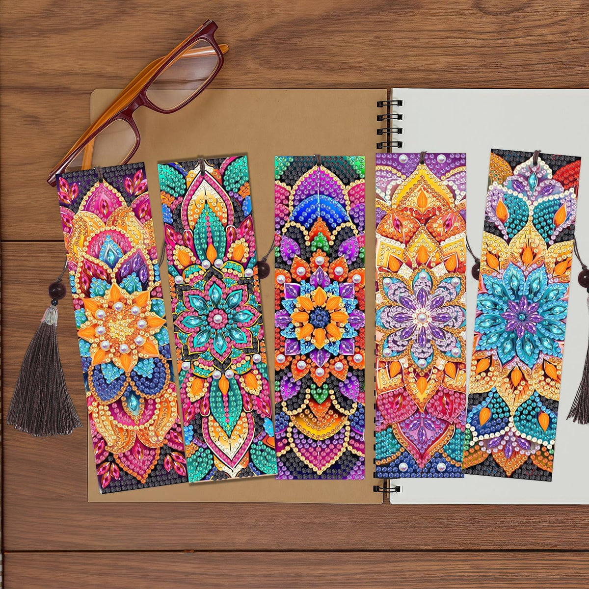 12 Pcs Mandala Diamond Painting Bookmarks,Diamond Art Bookmarks with Tassel, Diamond Art Painting Kits for Beginners Adults DIY Art Craft Gifts Book Decors