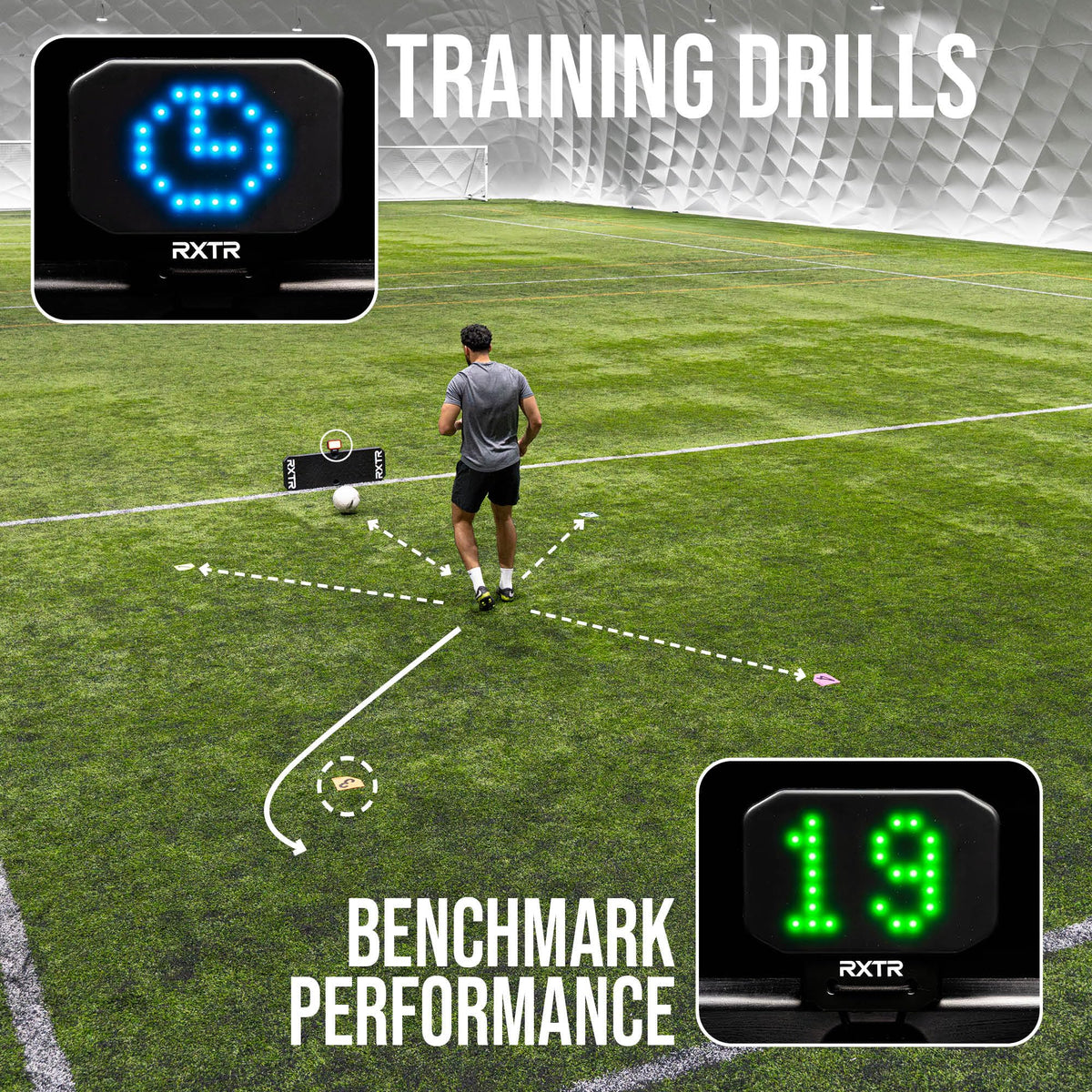RXTR PRO Coach Soccer Training System - Smart Reaction Light & Soccer Rebound Board with Real-Time Scoring, 17 Pre-Programmed Drills, App-Free Training for All Skill Levels