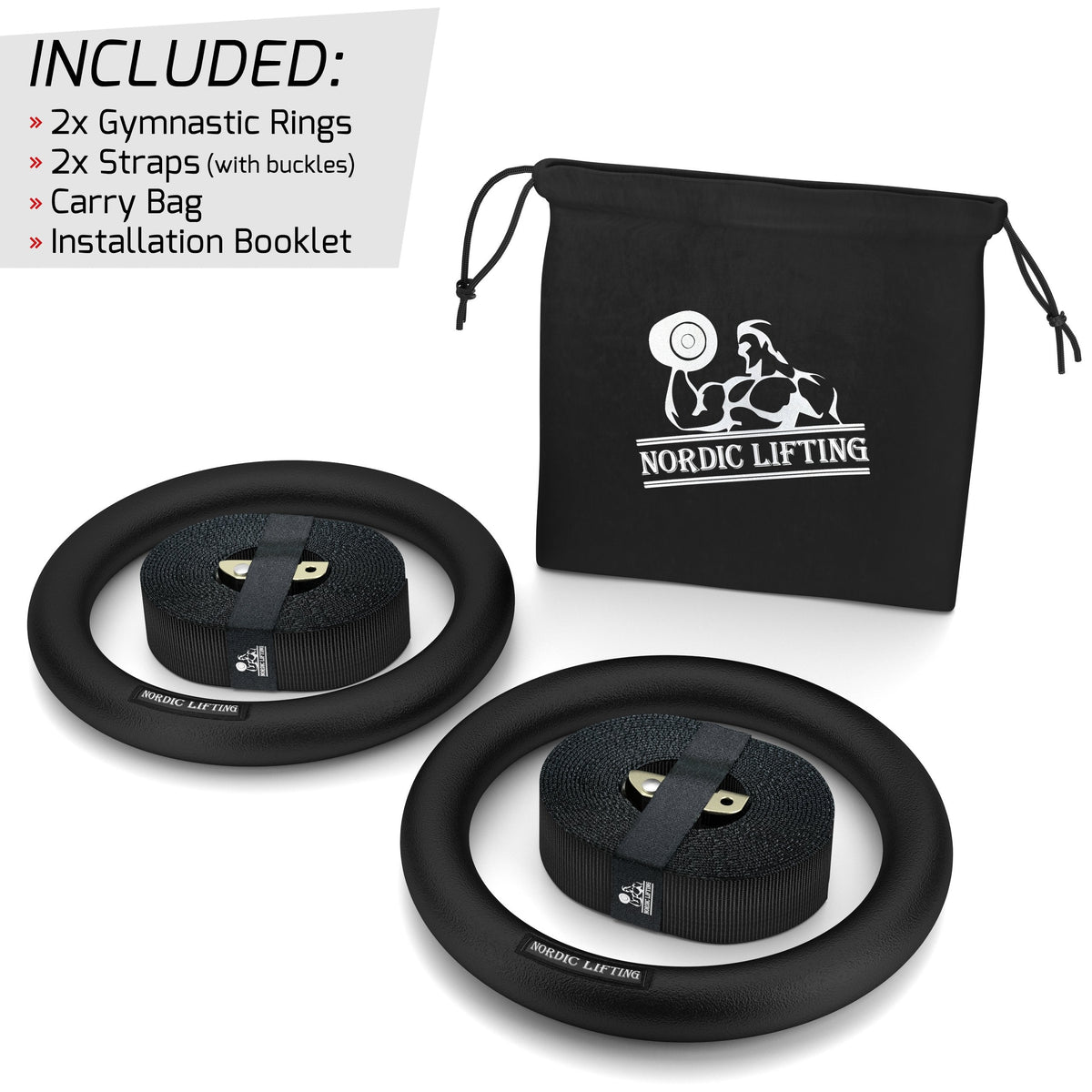 Nordic Lifting Gymnastic Rings with Straps – Heavy Duty Rings for Crossfit, Gymnastics, and Strength Training – Olympic Home Gym Equipment