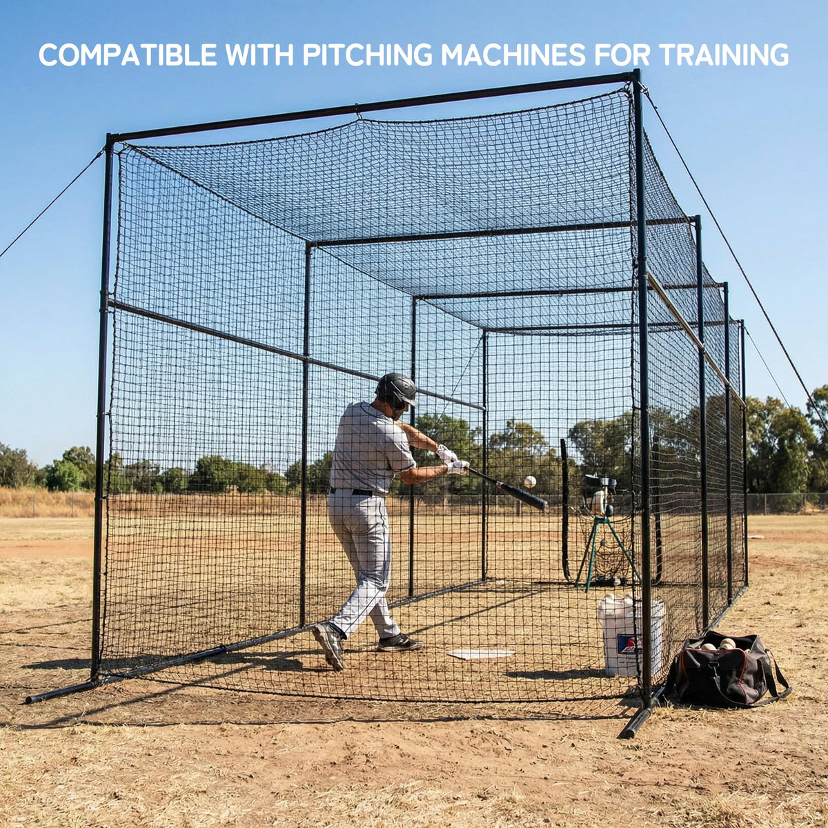 MR 40FT Batting Cage, Baseball Softball Hitting Cage Net and Frame, Heavy Duty Baseball Softball Training Equipment, Framed Batting Cage Complete Package for Hitting and Pitching Practice, Black