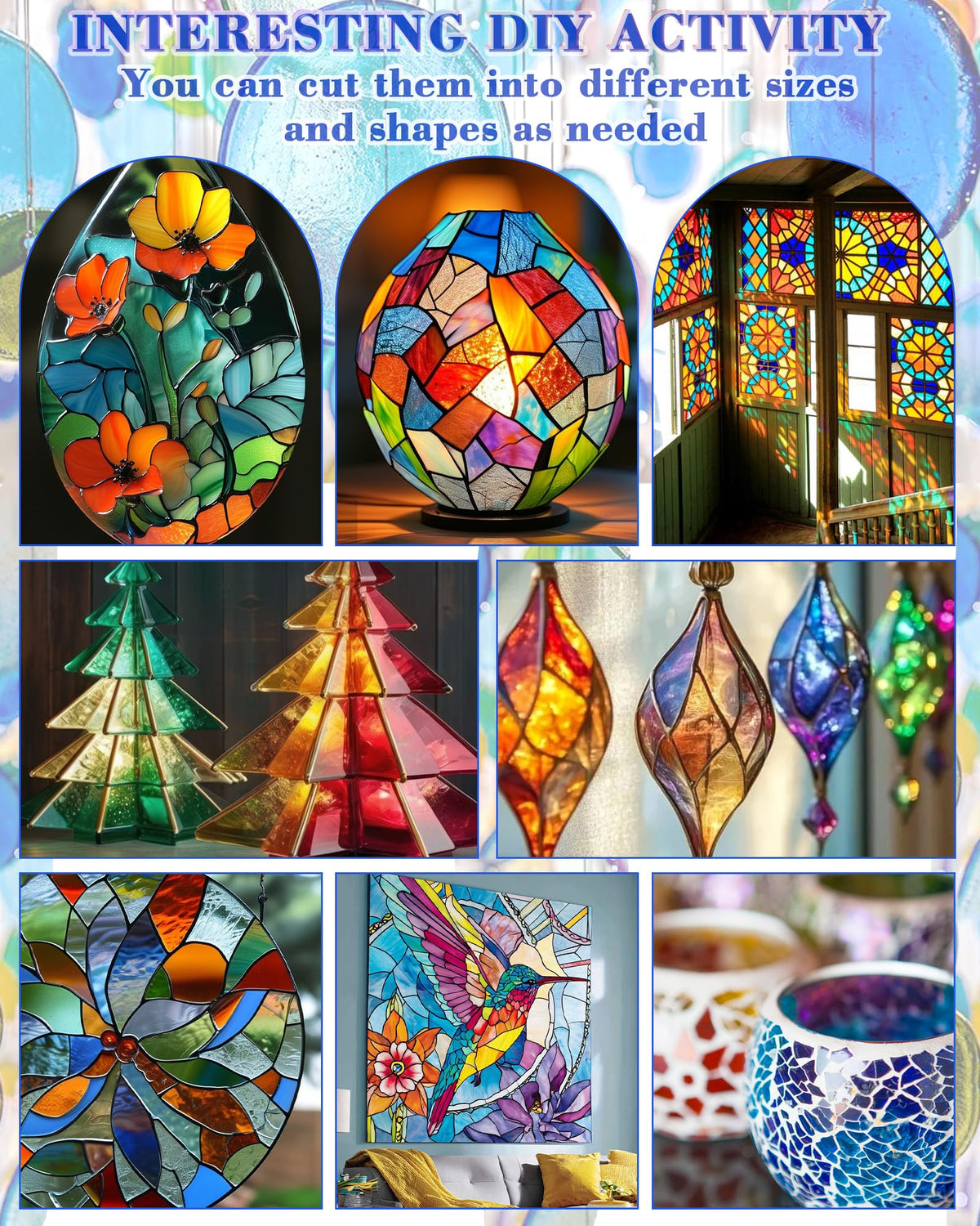FIVEIZERO 24 Sheets Textured Stained Glass 4x6 Inch – Patterned Cathedral Glass for Privacy Windows, Mosaic Art, Fused Glass, Suncatchers & Lamp Shades – Stained Glass Supplies