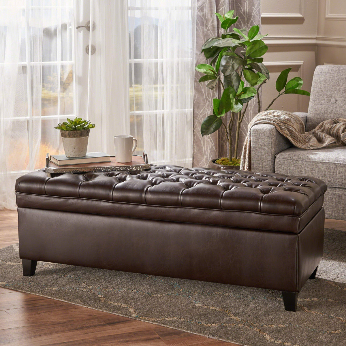 Christopher Knight Home Juliana PU Storage Ottoman, Brown