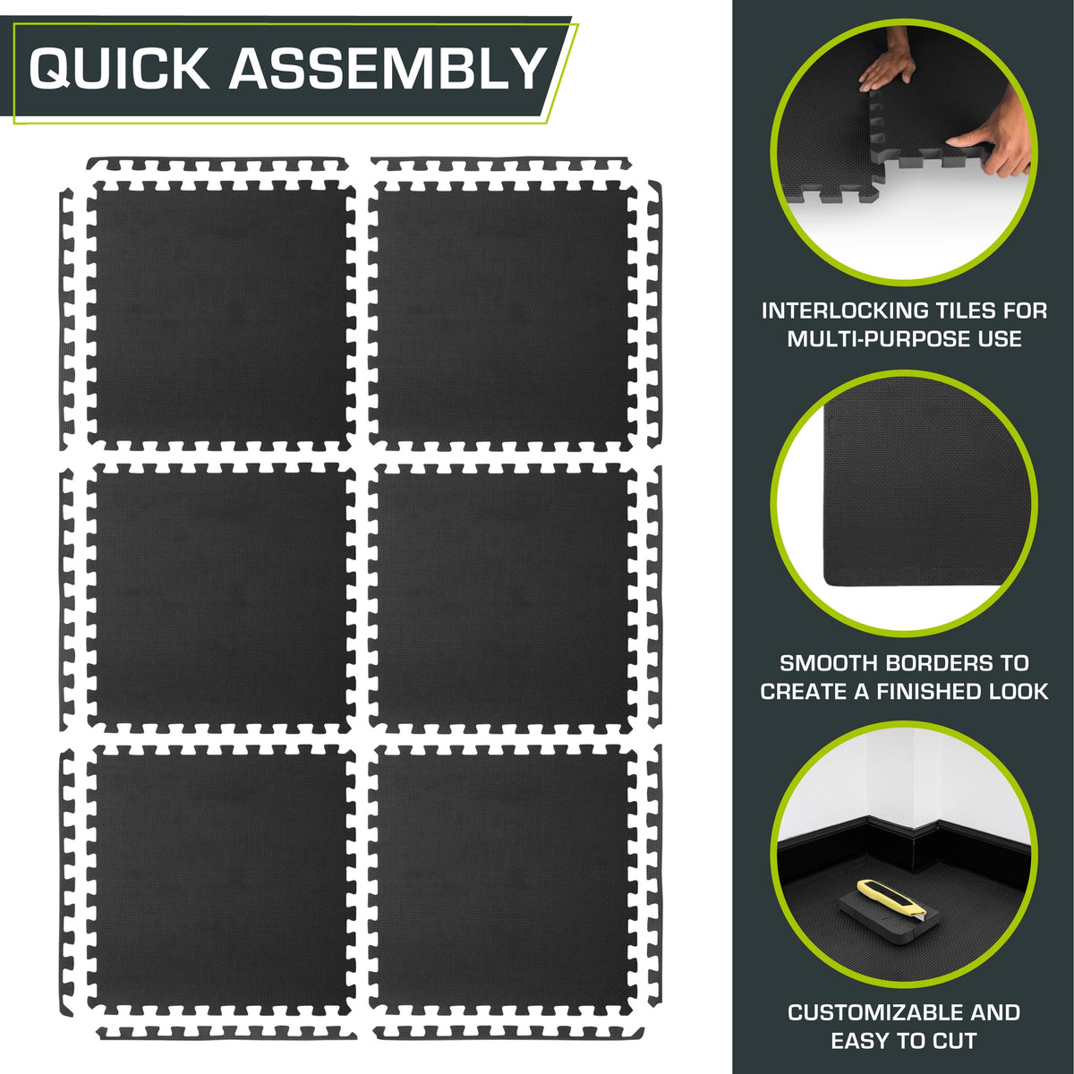 ProsourceFit Weaved Pattern Extra Thick Exercise Puzzle Mat 1-inch, EVA Foam Interlocking Tiles for Protective, Cushioned Flooring for Home and Gym Equipment; Black, 24 SQ FT, 6 Tiles