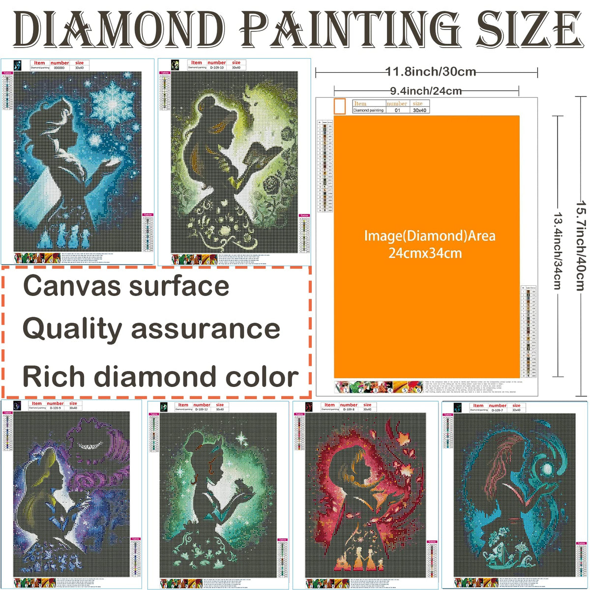 12 Pieces Princess Diamond Painting Kit, 5D Adult Diamond Art, Round Full Diamond Digital Painting Kit, Gemstone Art Painting Kit, DIY Diamond Painting Kit for Beginners (11.8x15.7in)