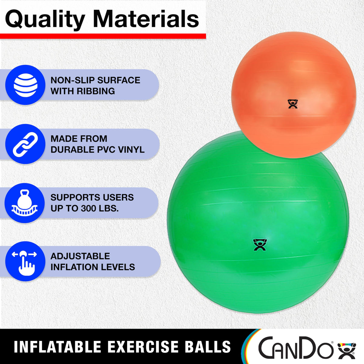 CanDo Inflatable Exercise Ball - Blue 34", Durable Extra Thick Non-Slip Stability Ball for Core Workouts, Yoga, Pilates, Active Seating, Physical Therapy, Pregnancy, Home Gym, Flexibility