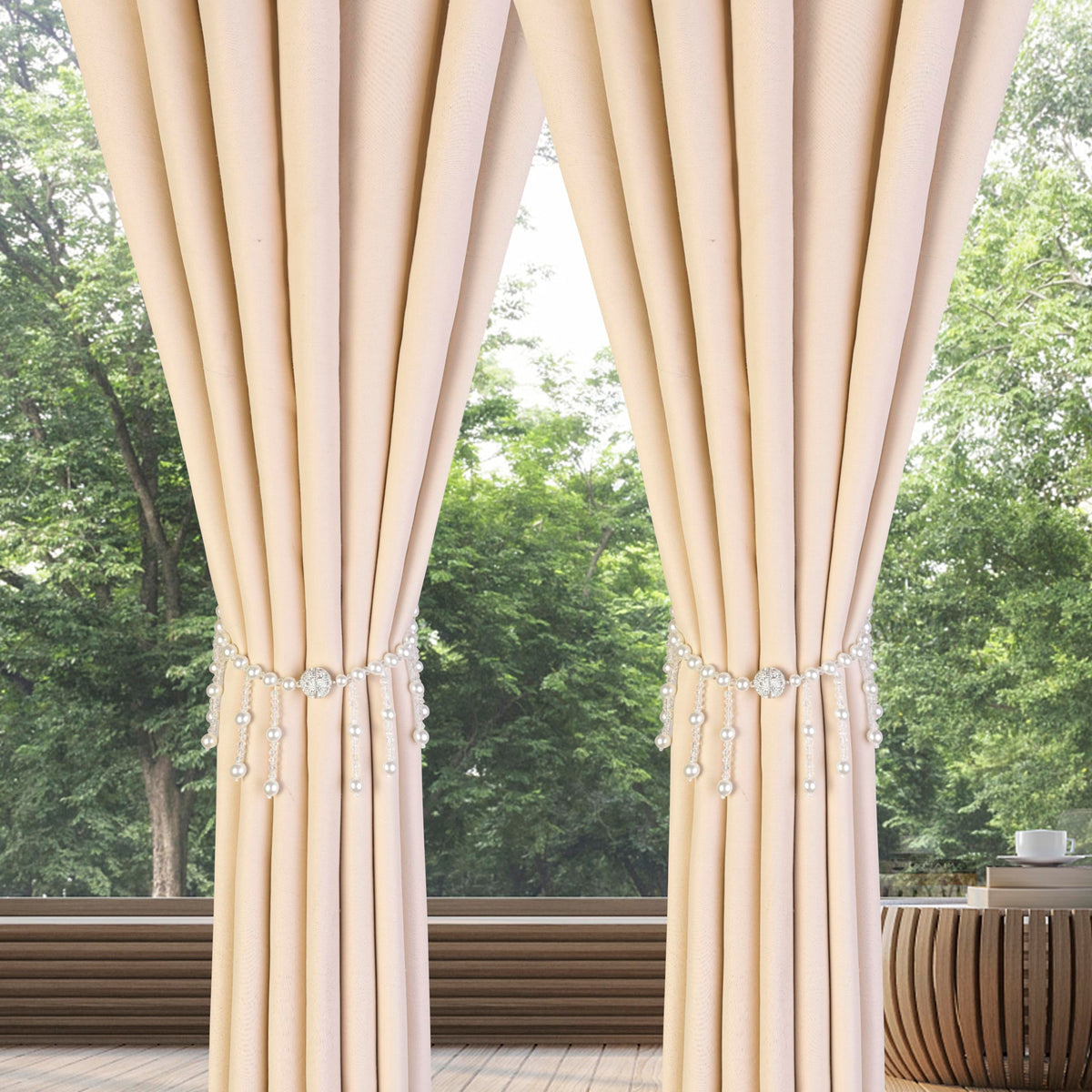 SUQ I OME 1 Pair Magnetic Pearl Curtain Tieback, Crystal Sheer Window Curtain Holder for Drapes, Home Office Bedroom (Tassels)