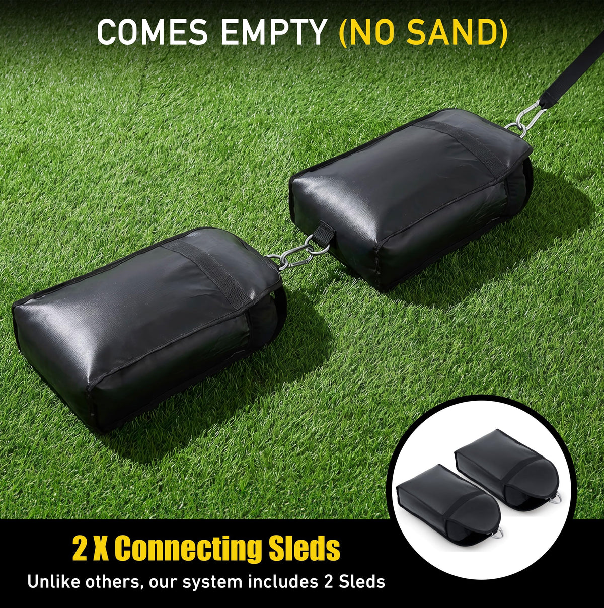 Elite Twin Sand Bag Sled Workout Sled – Waterproof Weight Sled Trainer with 6-Level 10–60 lb Resistance Pull System, Adjustable Waist Strap for Speed, Strength, Endurance & Agility Training