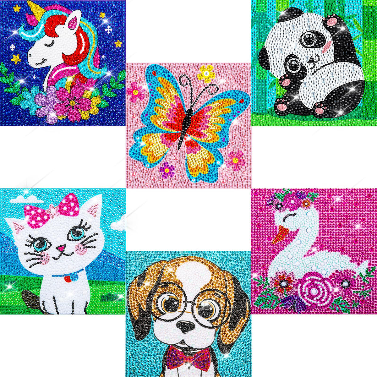 Labeol Diamond Art Kits for Kids Crafts for Girls Ages 6-8-10-12 Easy to DIY Creative Diamond Art Sticker Craft by Numbers Kits for Kids and Adult Beginners (6 Pack Cute)
