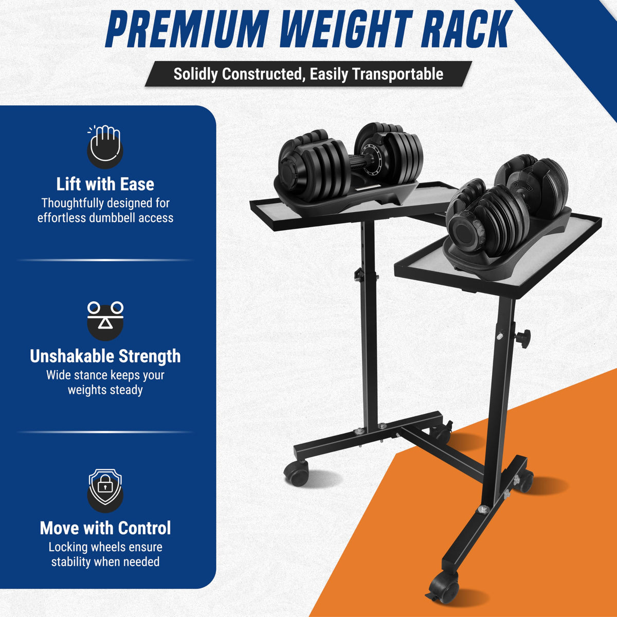 Adjustable Dumbbell Weight Rack Stand With Wheels – Heavy Duty Weight Rack For Dumb Bells For Adjustable Dumbbell Set – 4 Height Level, Home Gym Stand For Training