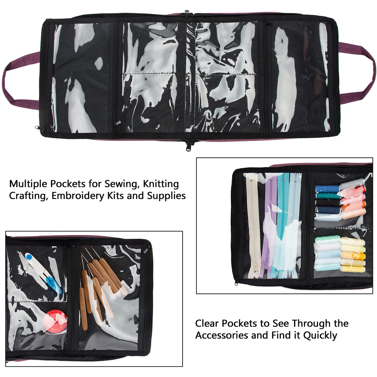 PACMAXI Sewing Accessories Storage Bag, Knitting, Craft Tools and Accessories Organizer, Roomy Carrying Bag for Sewing Tools and Accessories(Purple)