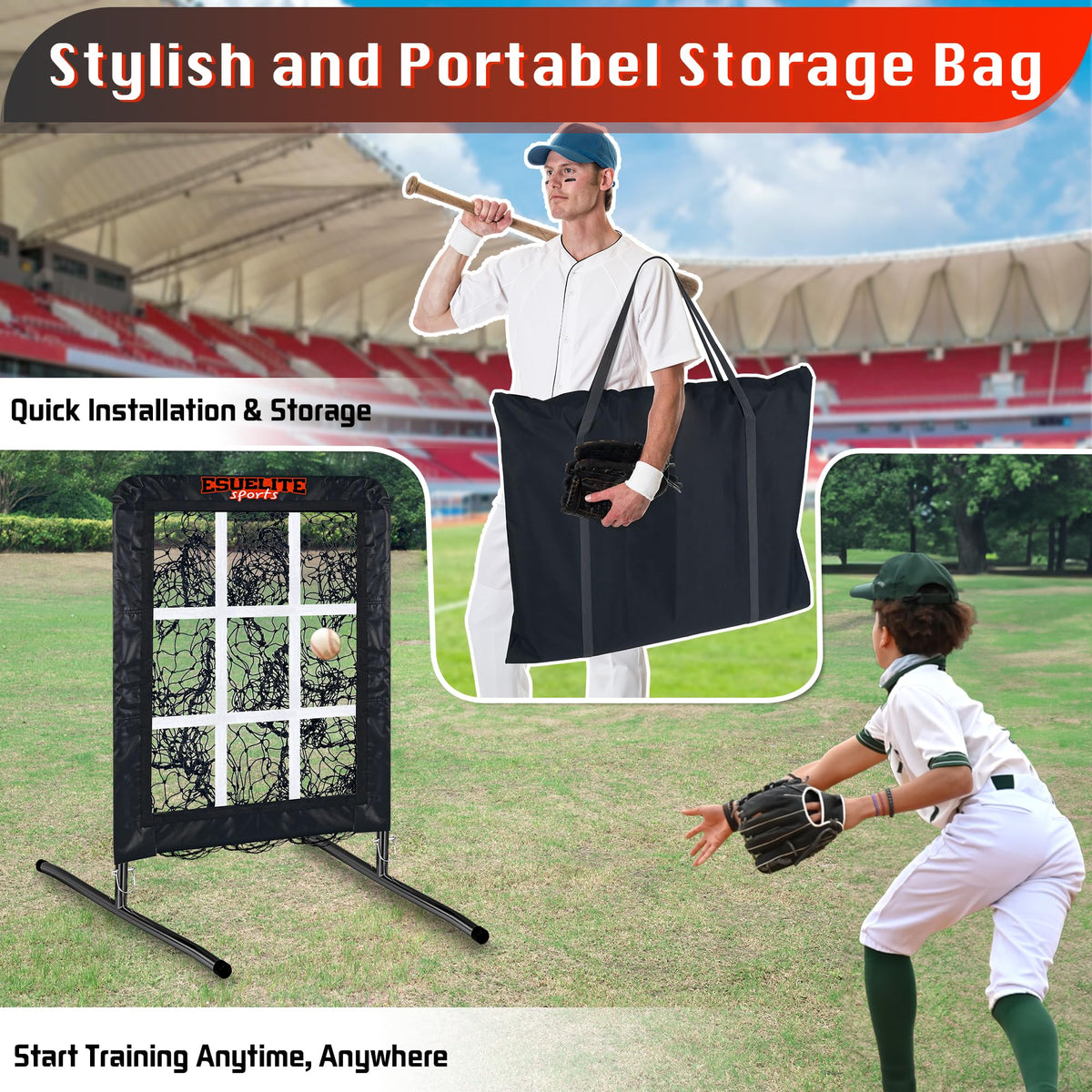 9 Hole Pitching Net with Strike Zone, Baseball Pitching Target, Softball Pitching Net, Portable Pitcher Training Equipment Height Adjustable（Black）
