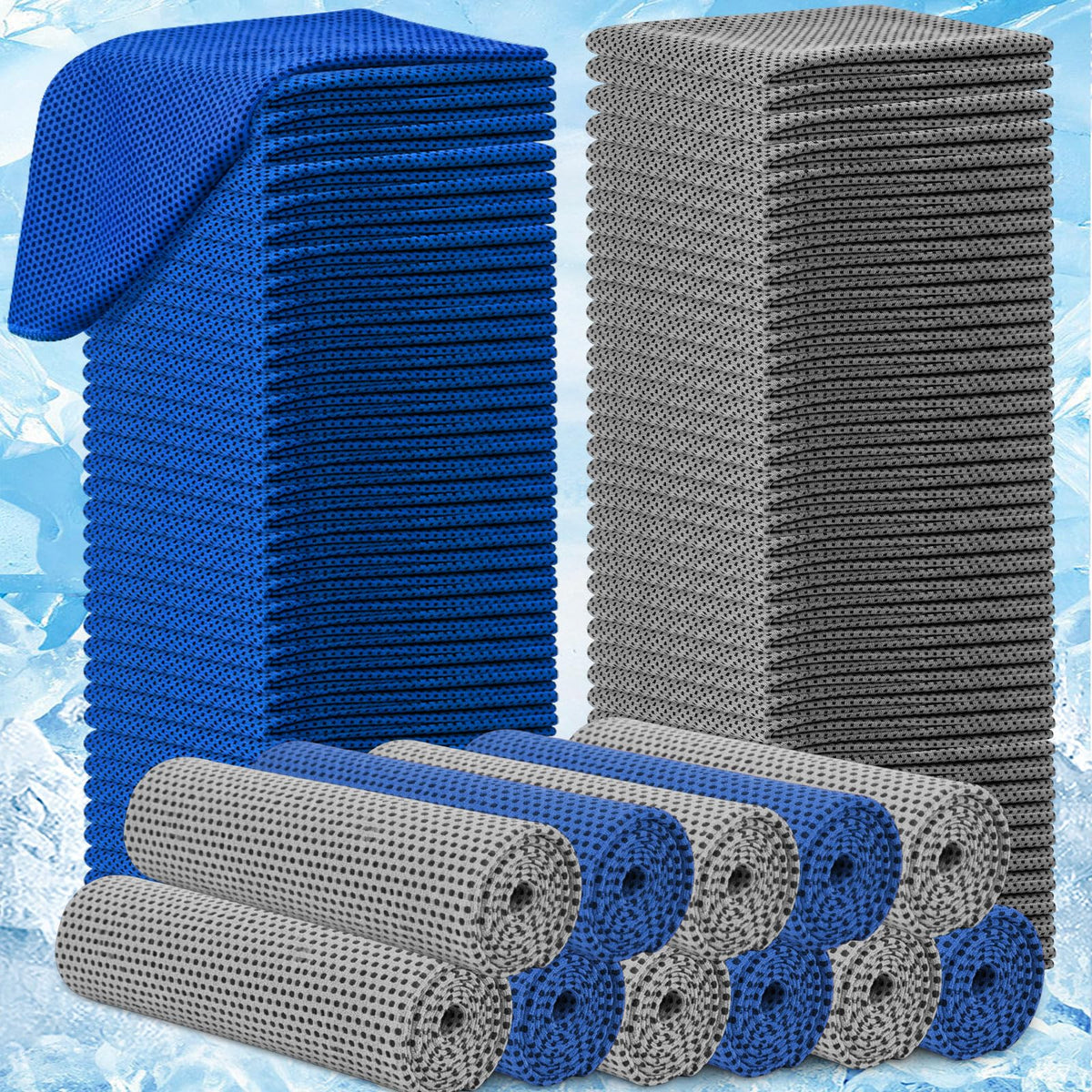 BBTO 80 Pcs 32 x 12 Inch Microfiber Cooling Towels, Ice Cold Towel for Neck and Face Breathable Chilly for Yoga, Sport, Gym, Workout, Camping and More Activities(Gray and Blue)