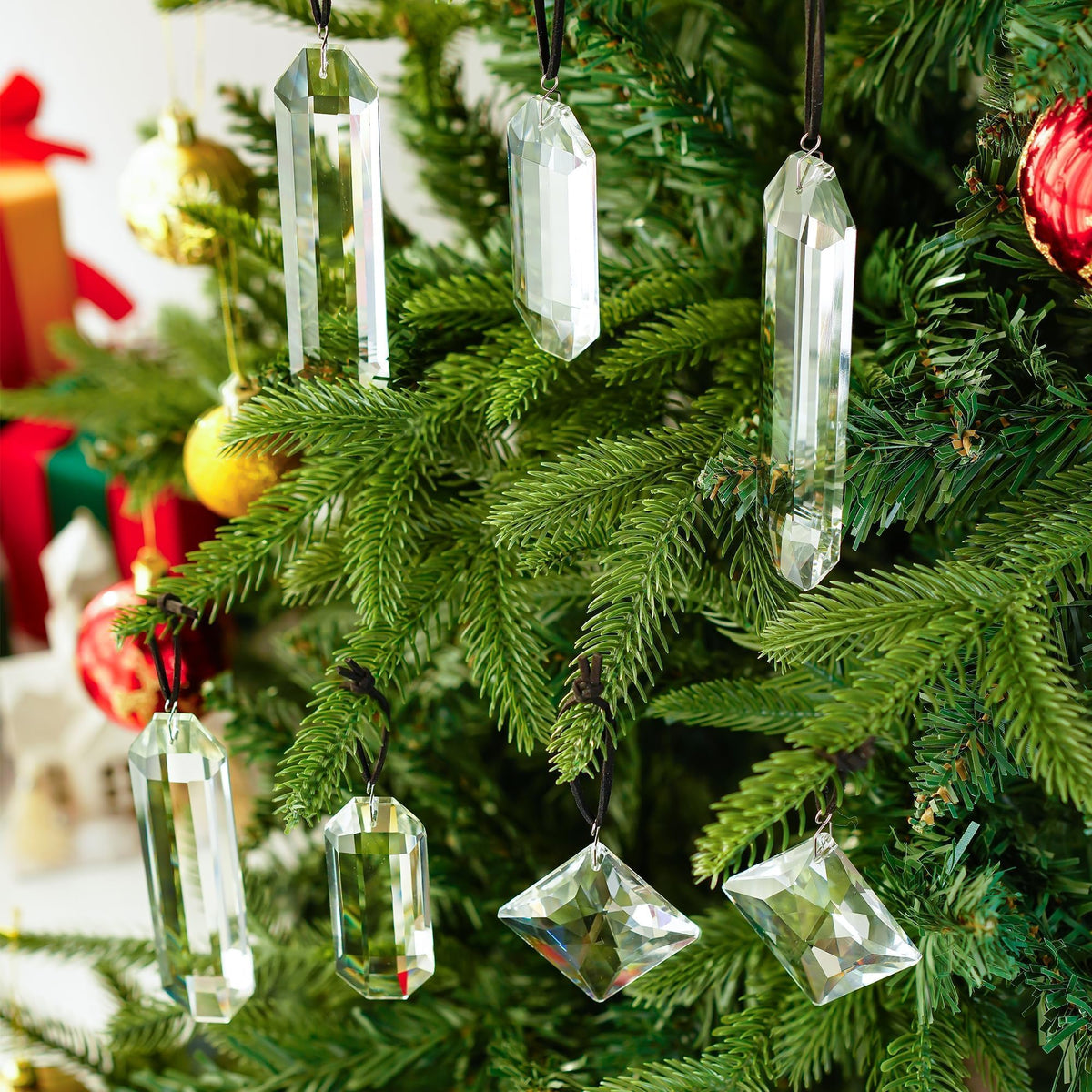HDCRYSTALGIFTS Set 7 Clear Crystal Prisms Suncatchers Hanging Glass Ornament for Christmas Tree,Rainbow Maker Sun Catchers for Windows Home Garden Decoration,Modern Grief Gift