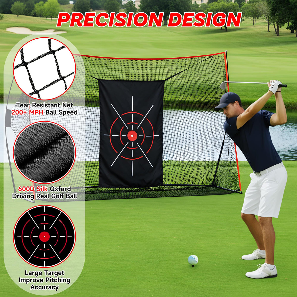 Aohanoi Golf Net, 10x7ft Golf Hitting Nets with a Turf Mats, Golf Practice Net for Backyard,Garage, Terrace Equipped with Noise Free Target, Great Gift for Fathers, Husbands and Professional Golfers