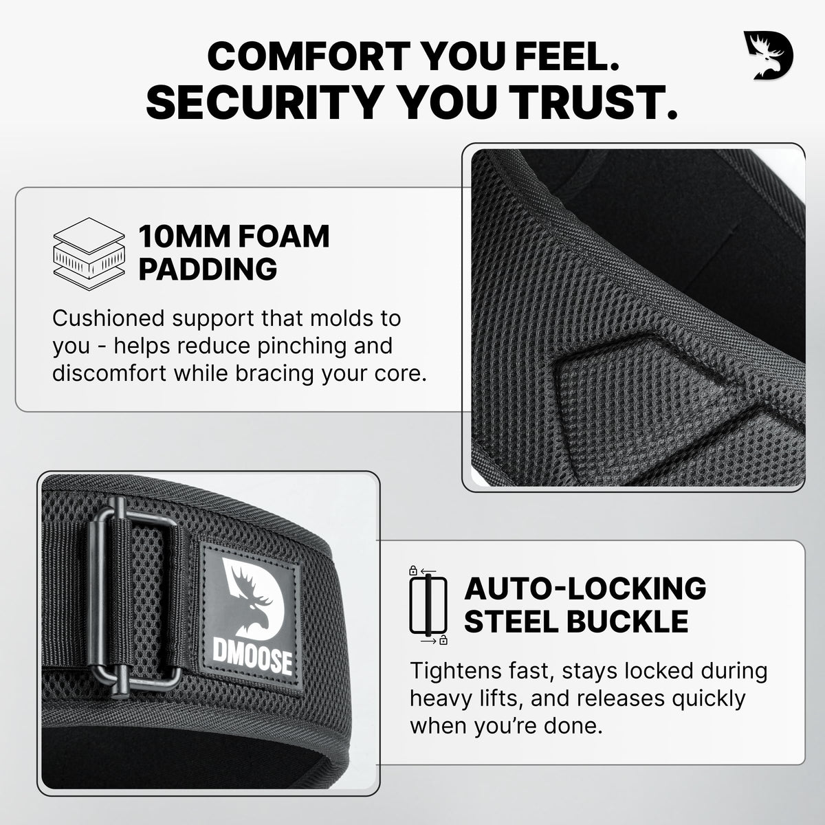 DMoose Fitness Weight Lifting Belt for Squats, Deadlift & Intense Workout - 6" Adjustable Fit Auto Lock Weightlifting Belt for Men & Women - Neoprene Gym Belts for Stability (Black 2.0)