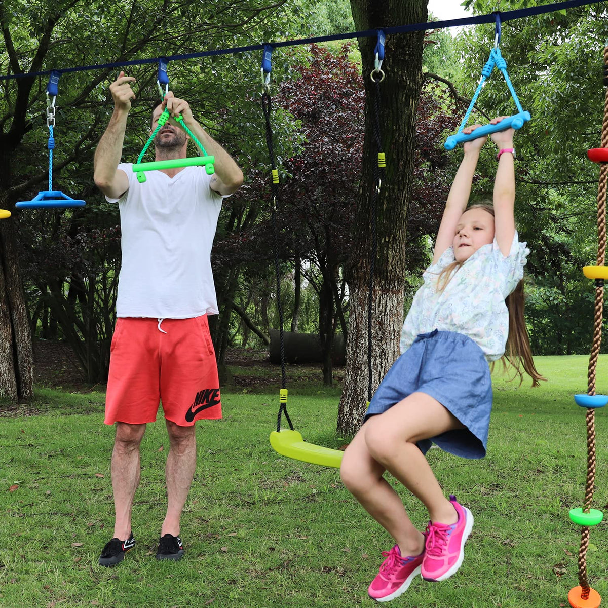 Rainbow Craft 3-Pack Kids Ninja Monkey Bars - Trapeze Swing Bars for Ninja Obstacle Course Attachments - 3pc of Blue, Red & Green Color