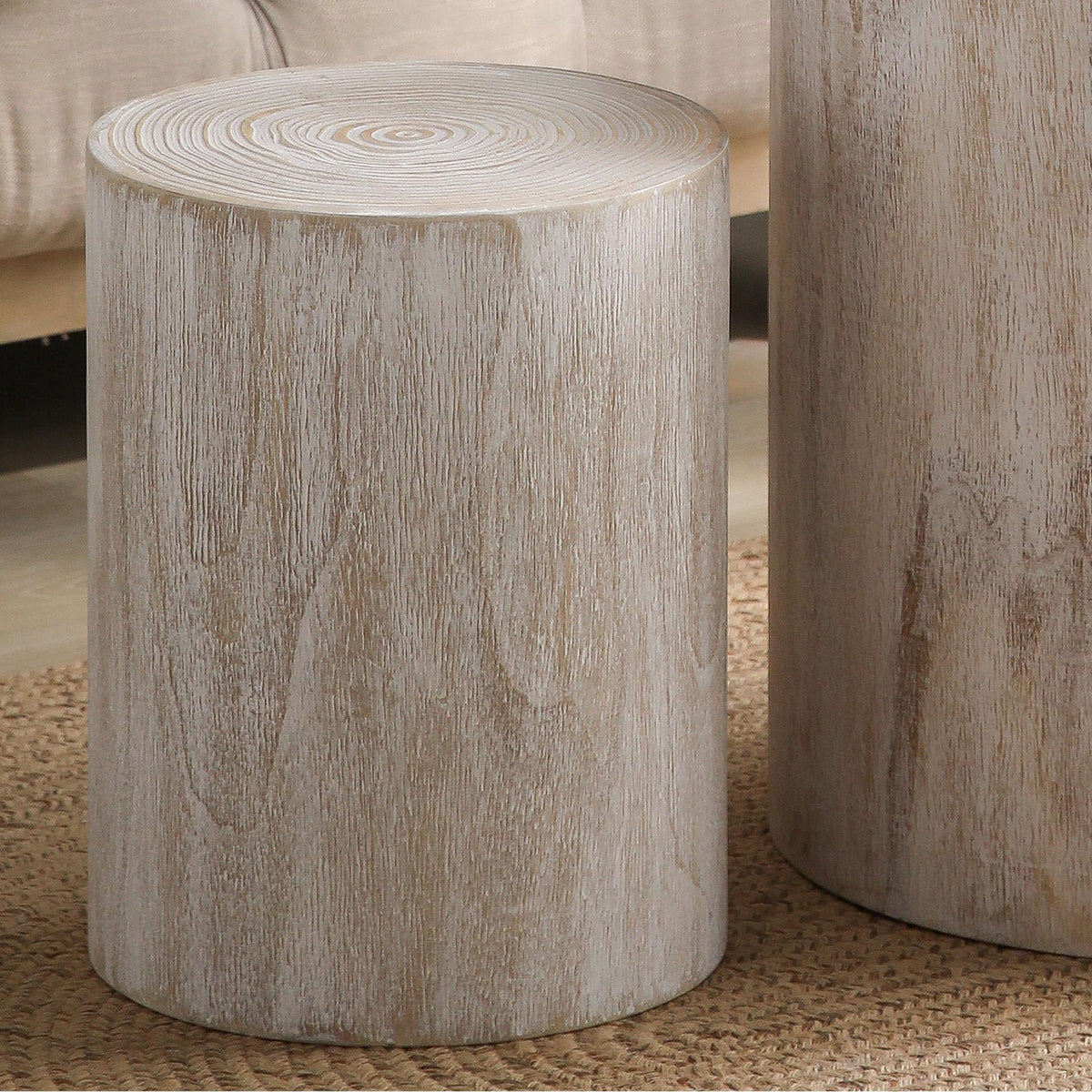 KEIKI Round Coffee Table Set of 3, Modern Wood Nesting Coffee Table with Tree Rings Texture for Living Room, Antique White