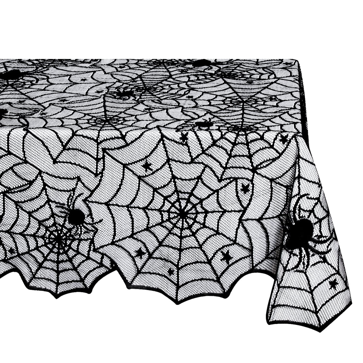 LuoluoHouse Black Lace Tablecloth 54x72 Inch Halloween Tablecloths Spider Cobweb Table Cover for Masquerade Dinner Party Scary Movie Nights Table Decorations