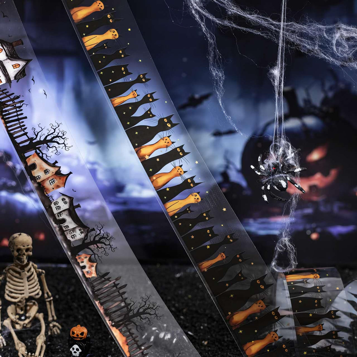 8 Rolls Gothic Themed Decorative Tapes Set,PET Halloween Washi Tape Set