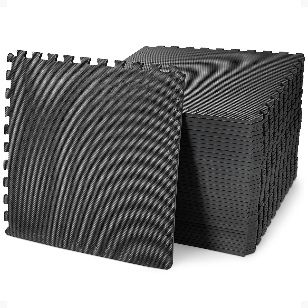 BalanceFrom Puzzle Exercise Mat 1/2" Thick, EVA Interlocking Foam Floor Tiles for Home Gym, Mat for Home Workout Equipment, Floor Padding for Kids, Black, 24 in x 24 in x 1/2 in, 144 Sq Ft - 36 Tiles