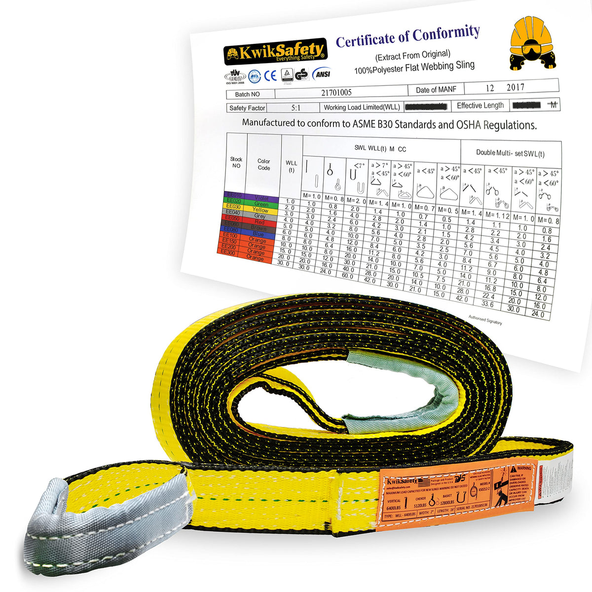 KwikSafety - Charlotte, NC - Mighty Sumo 2”x 10’ Poly Web Sling Lifting Strap Construction ASME OSHA / 6400lbs Vertical 5100lbs Choker 12800lbs Basket/Rigging Moving Towing Hoisting Gear