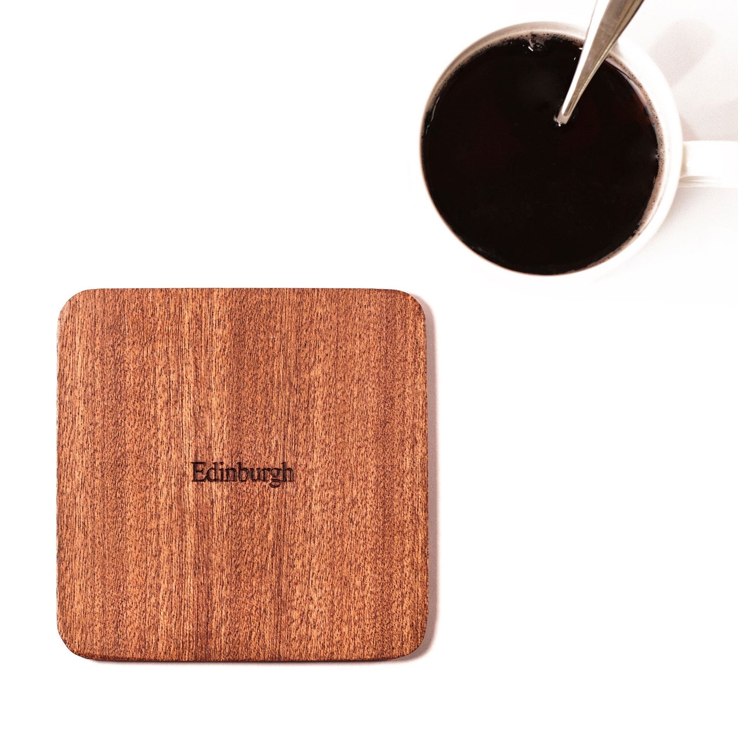 Edinburgh Map Coaster by O3 Design Studio, Set Of 4, Sapele Wooden Coaster With City Map, Handmade