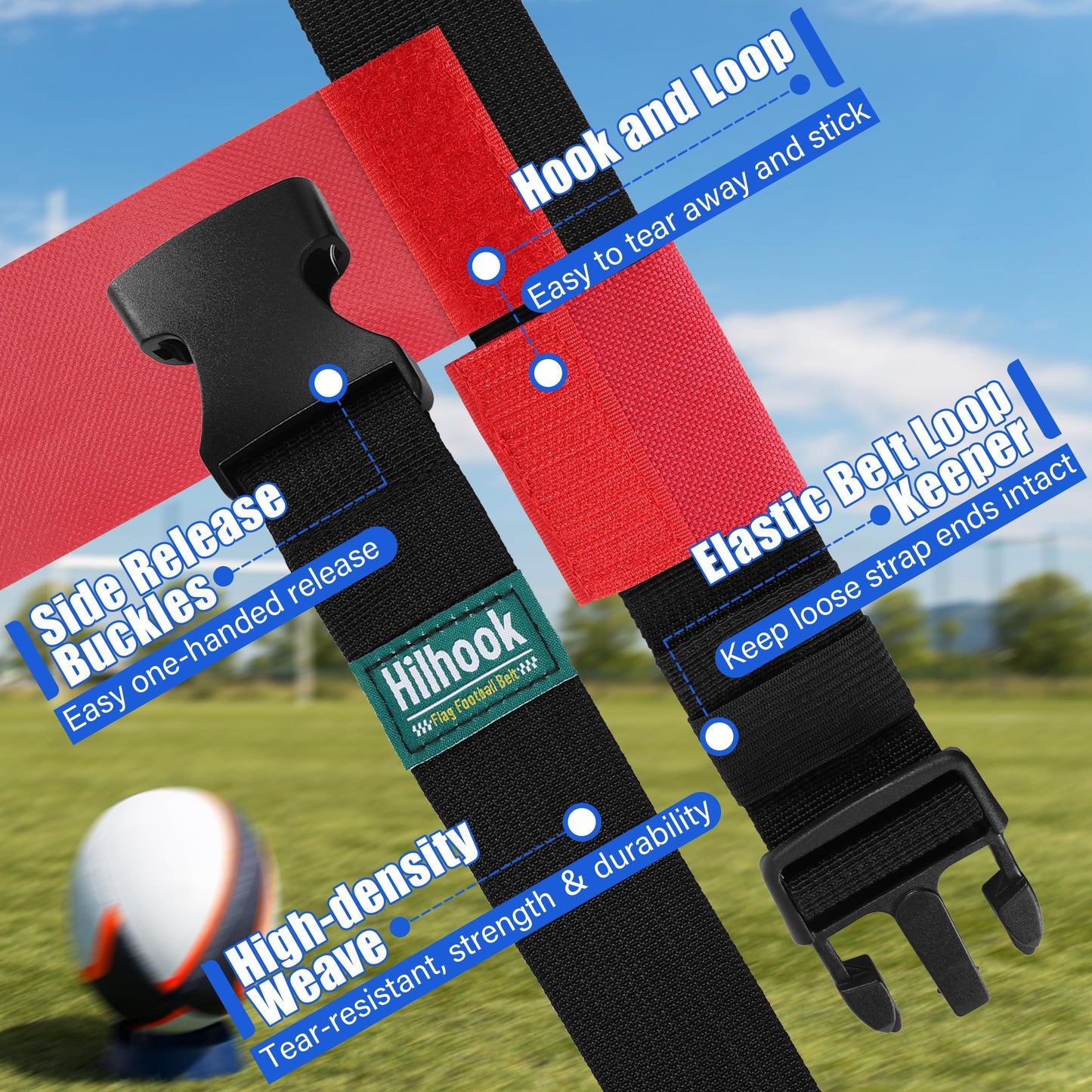 Hilhook Flag Football Belts, 14 Player Flag Football Set with 42 Flags for Kids Youth and Adults Training Equipment