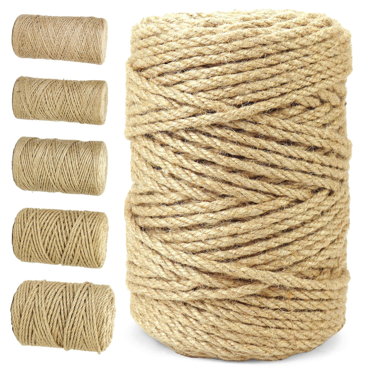 5mm*328 Feet Natural Jute Twine String DIY Home Decor,Thick Jute Twine for Crafting Gift Wrapping Packing Gardening Crochet Knitting Macrame Decor,5mm Brown Rope for Refurbish Cat Tree