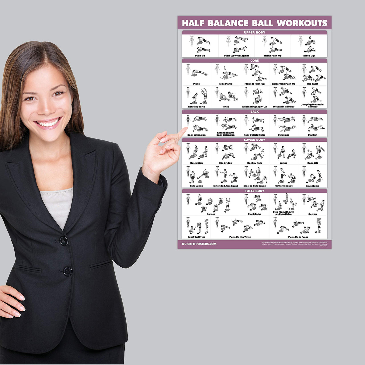 Palace Learning Half Balance Ball Workout Poster - Exercise Chart (LAMINATED, 18" x 24")