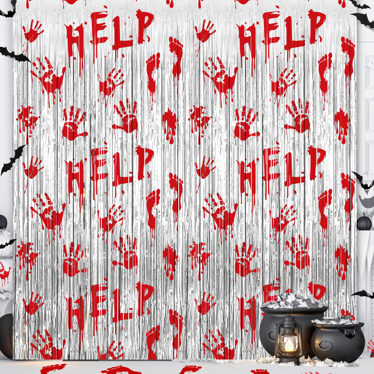 Halloween Party Decorations Scary Bloody Halloween Photo Backdrop Streamers, 2 Pack 3.3 x 6.6 FT Zombie Vampire Halloween Party Decor Foil Fringe Curtain Halloween Backdrops for Parties Indoor Outdoor