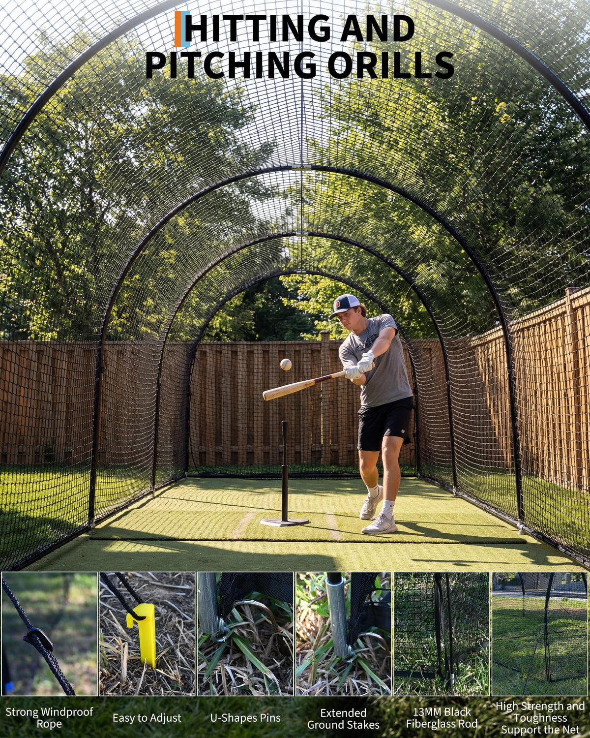 33ft Baseball Batting Cage with Frame and Net, Batting and Pitching Practice Net for Baseball, Softball, and Golf, Suitable for Backyard or Field