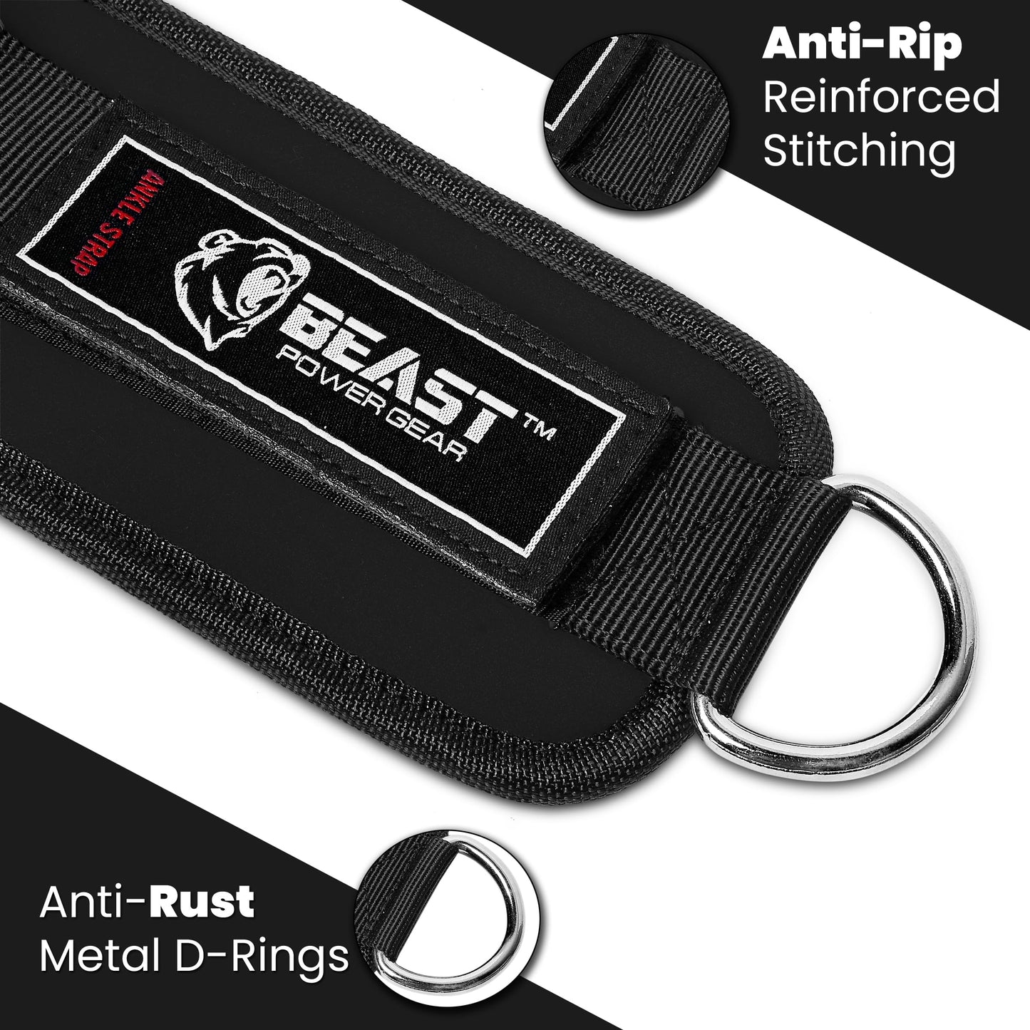 Beastpowergear Padded Ankle Strap for Cable Machine, Kickbacks, Glutes, Abs and Hip Workouts, Leg Extensions Adjustable Ankle Strap for Men Women (Black, Single)