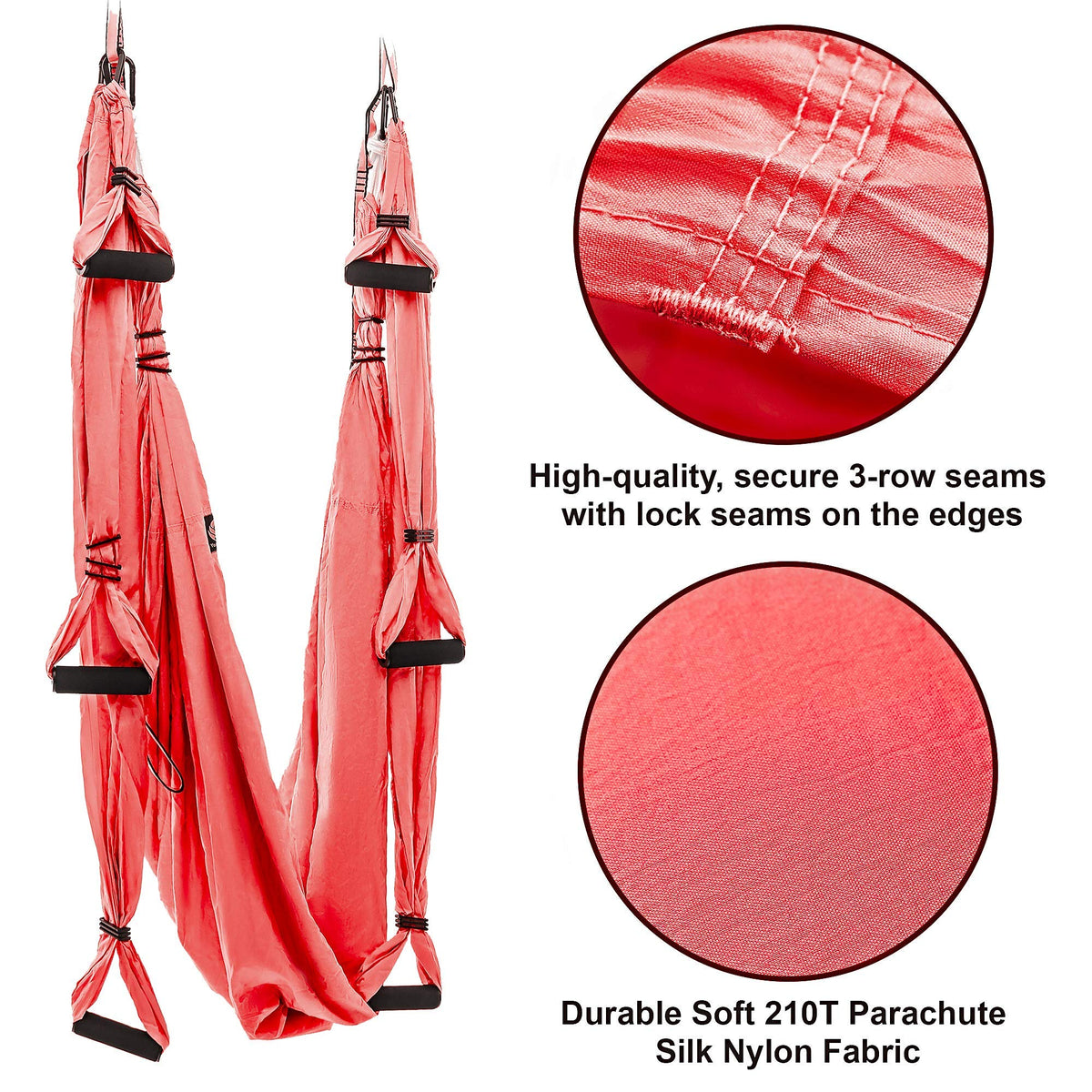Yoga4You Aerial Yoga Swing Set - Yoga Hammock Hanging Swing - Aerial Sling Inversion Fly Kit - AcroYoga Inversion Tool - Antigravity Yoga Sling - Suspension Trapeze (Coral)