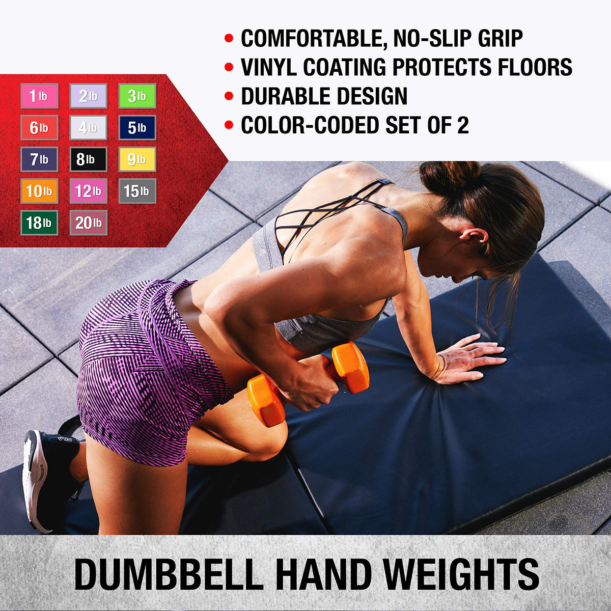 SPRI Deluxe Vinyl Coated Dumbbell Set (Pink) - 1 lb, Set of 2, Hand Weights for Muscle Toning, Step Aerobics, Strength Training, Professional-Grade Unisex Workout Equipment for Home & Gym