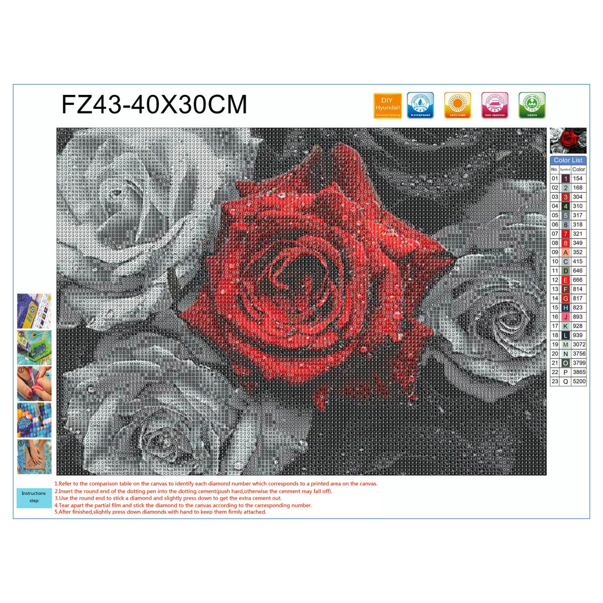 DIY Diamond Painting Red and Black Roses Full Square Drill Kits Embroidery Cross Stitch Mosaic Art for Adults Home Wall Decoration Beautiful Picture for Festival Gift 16x12IN