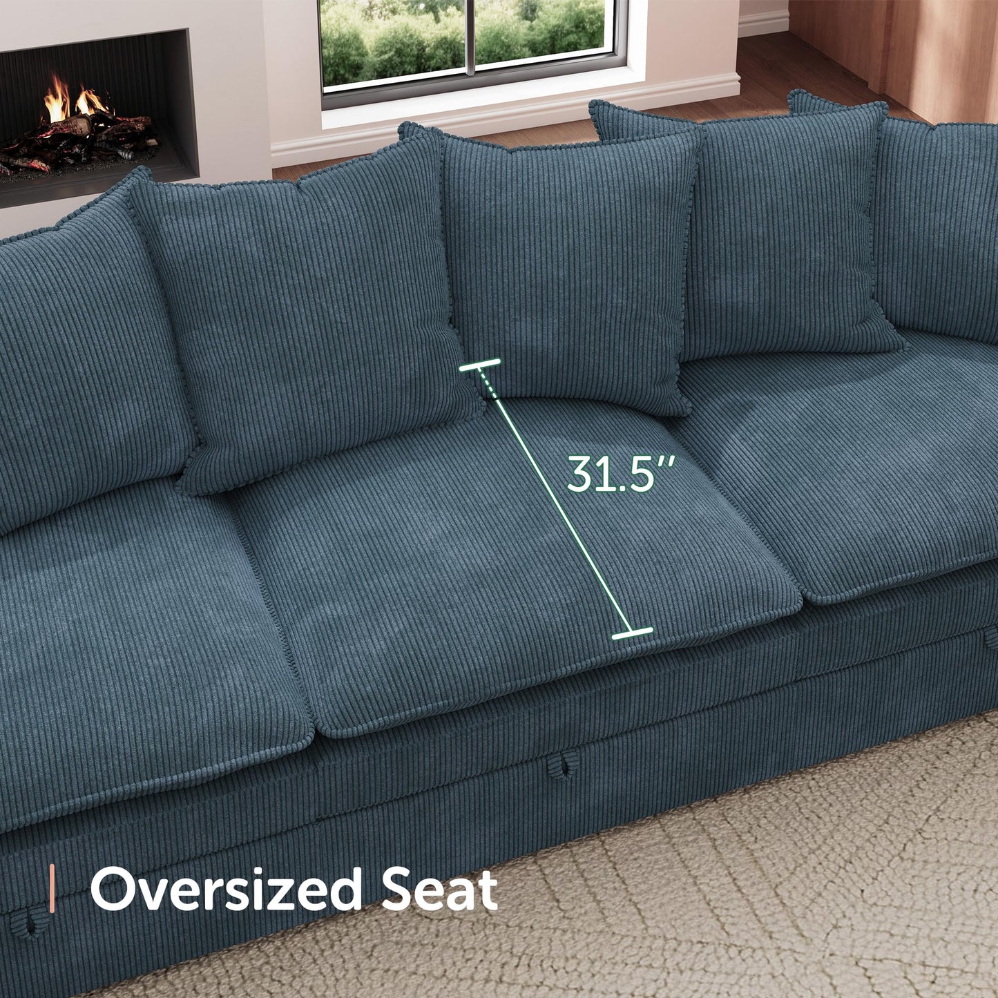 HONBAY Modular Sectional Sleeper Sofa, Corduroy 6 Seater Couch with Storage, Sectional Sleeper Couches for Living Room, Blue