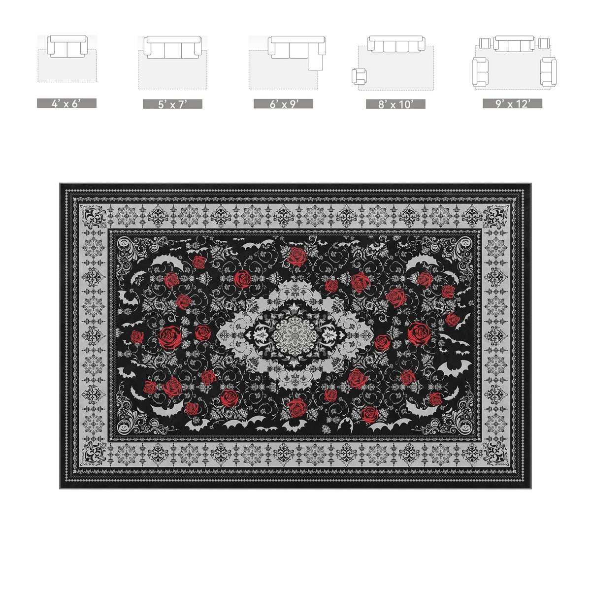 Nayoroom Dark Academia Gothic Area Rug, Soft Machine Washable 8x10 Rug, Non-Slip, Non-Shedding, Durable and Easy-Care, Perfect for Living Room, Bedroom, Dining Room.