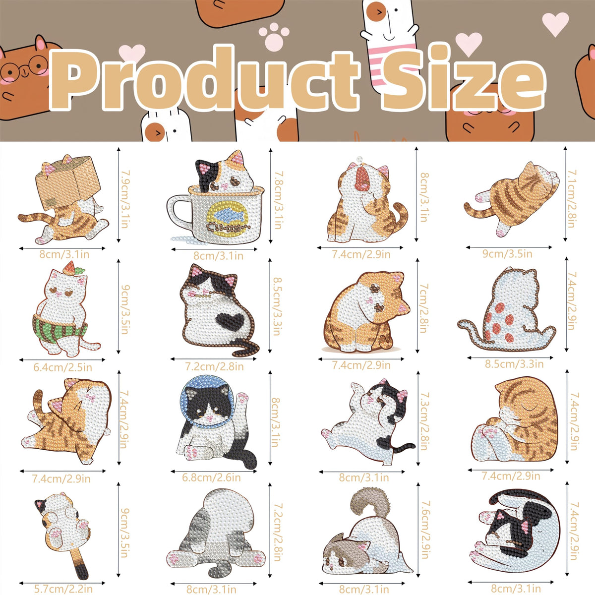 16 Pcs Cat Diamond Painting Magnets Kits Diamond Art Fridge Magnet Refrigerator Sticker Diamond Painting kit for Beginners Adults DIY Art Craft Gifts Home Decors