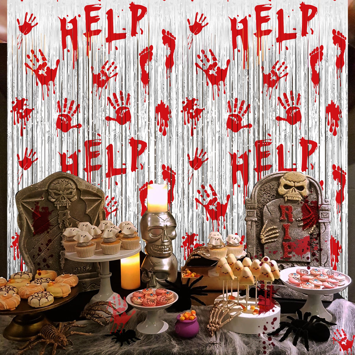 Halloween Party Decorations Scary Bloody Halloween Photo Backdrop Streamers, 2 Pack 3.3 x 6.6 FT Zombie Vampire Halloween Party Decor Foil Fringe Curtain Halloween Backdrops for Parties Indoor Outdoor