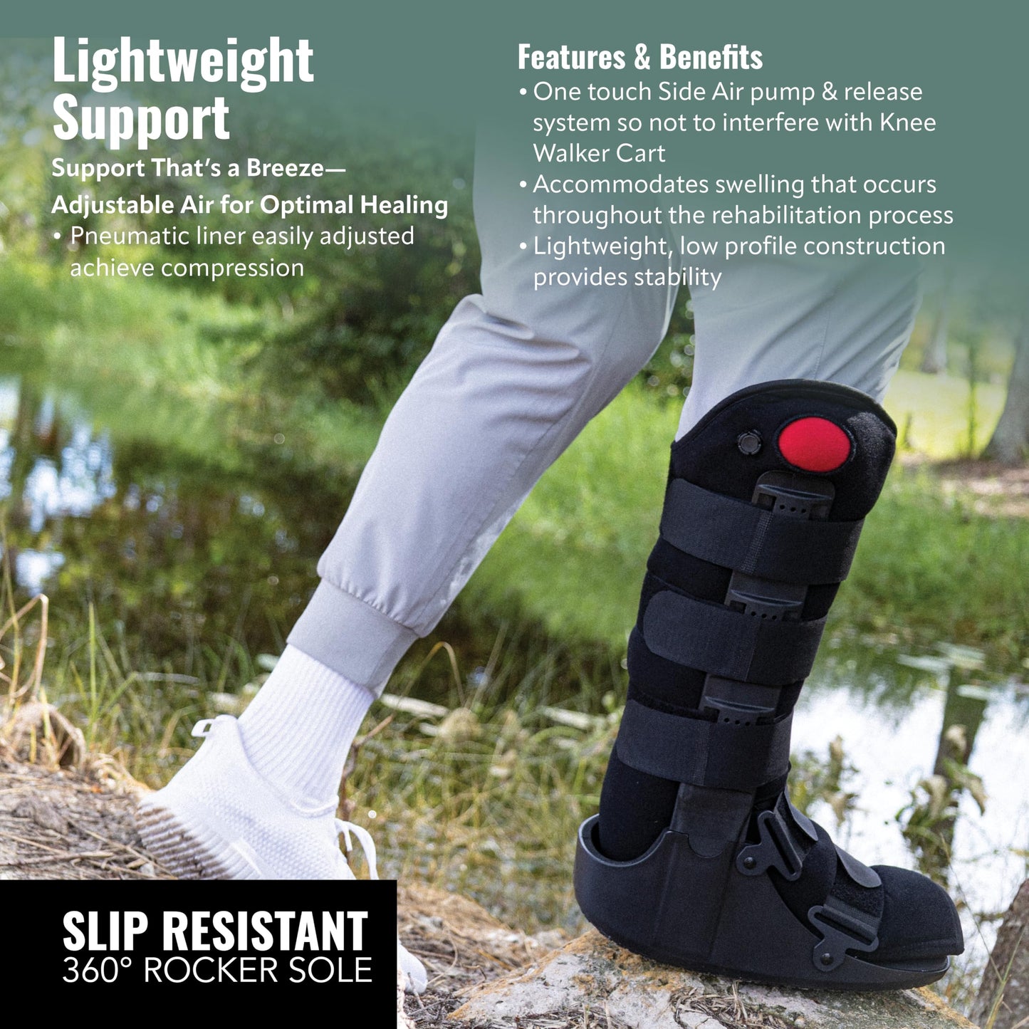 Tall Side Pump Fracture Boot, Medical Grade Foot Brace for Fractures, Cart Friendly Ankle Boot & Brace, Adjustable Air Pump, Sprain & Injury Recovery, Post Op Shoe, Foot Boot for Injured Foot, Large