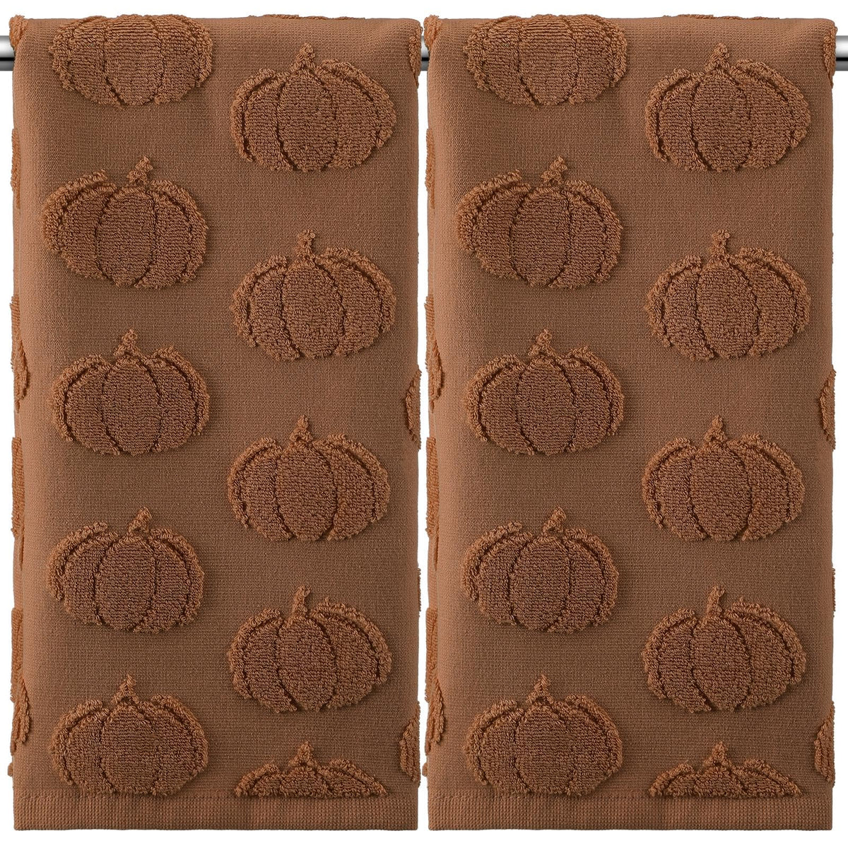 Mindsoft 2 Pcs 3D Brown Pumpkin Jacquard Fall Hand Towels for Bathroom Pumpkin Towels Thanksgiving 100% Cotton Soft Absorbent Decorative Weave Bathroom Decor Gift, 13.7 x 29.5 Inch