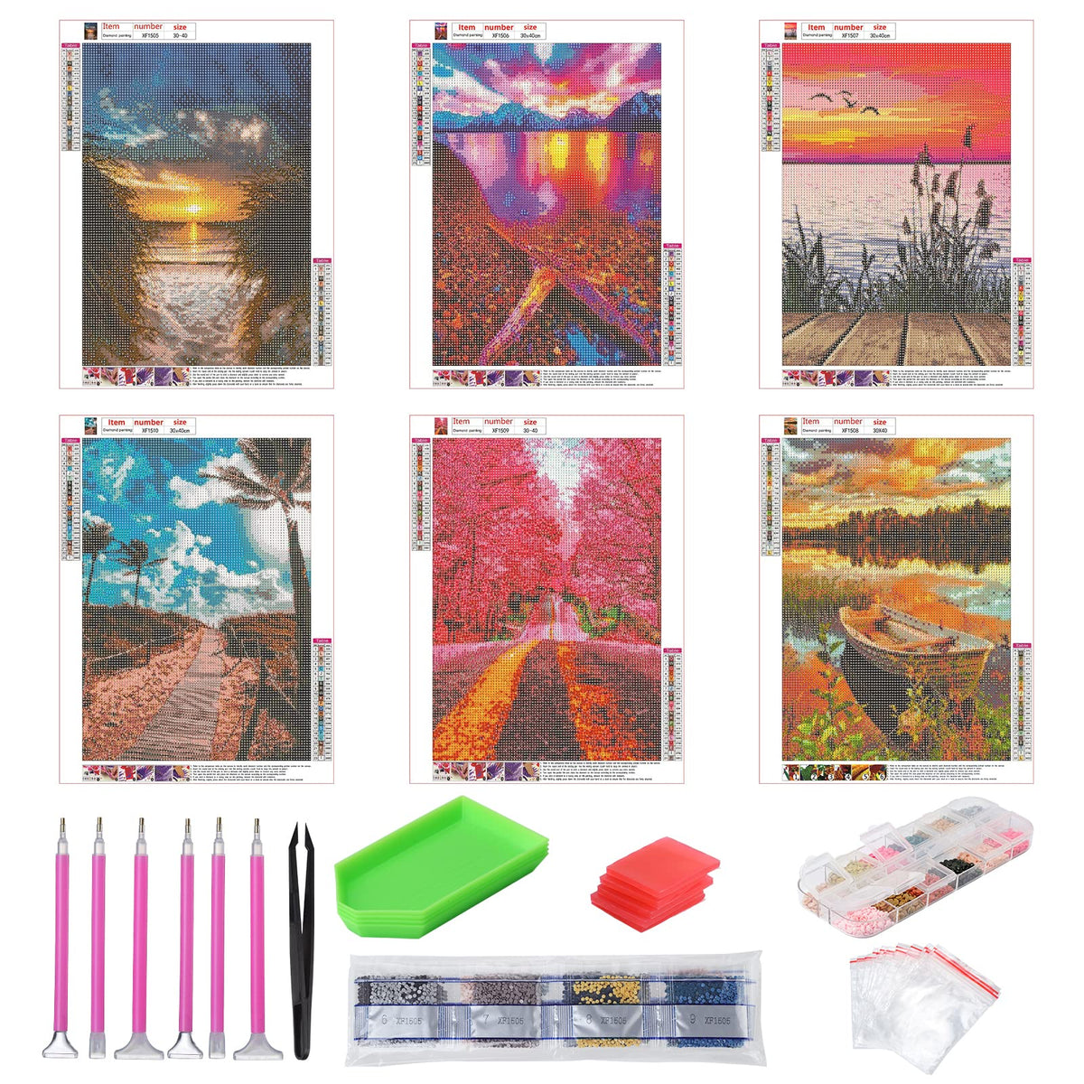 abcGoodefg Diamond Art Paintings Kit 6 Packs, DIY 5D Diamond Art Kits for Adults Landscape Set Round Full Drill Paint by Diamonds, 12x16 inch