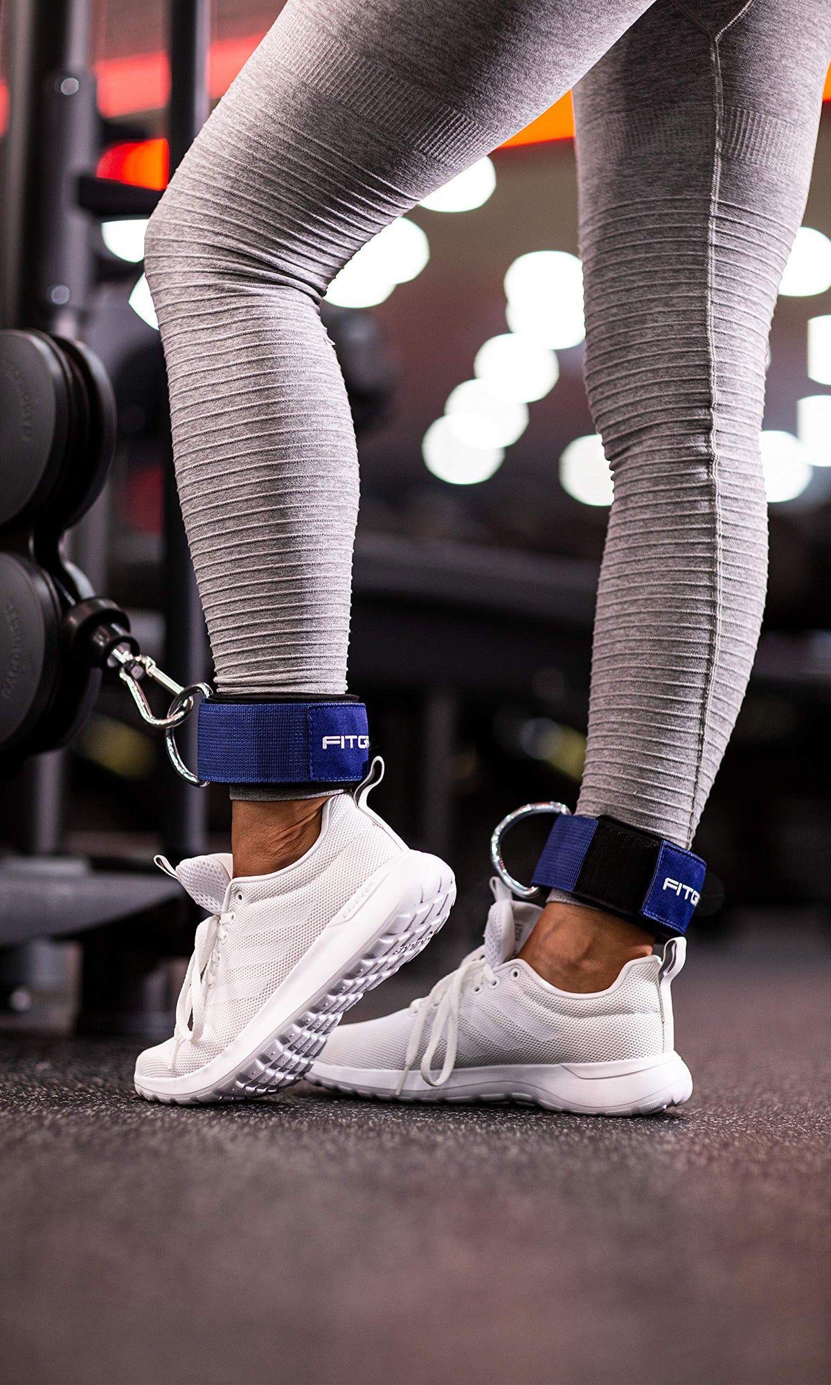 Fitgriff® Ankle Straps V2 for Cable Machine (2 Pieces) - Gym Workout Equipment - Leg Pulley Attachment, Kickback Straps (Blue)