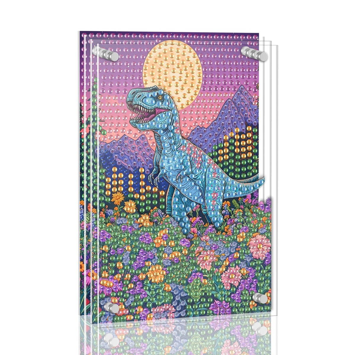 Ginfonr DIY Acrylayers Diamond Art Painting Kit for Adults, Dinosaurs 4-Layer Acrylic Magnetic Diamond Painting Stand Up Tabletop Decor with Dynamic Depth Effect, Home/Office Craft Gift 4x6 inch