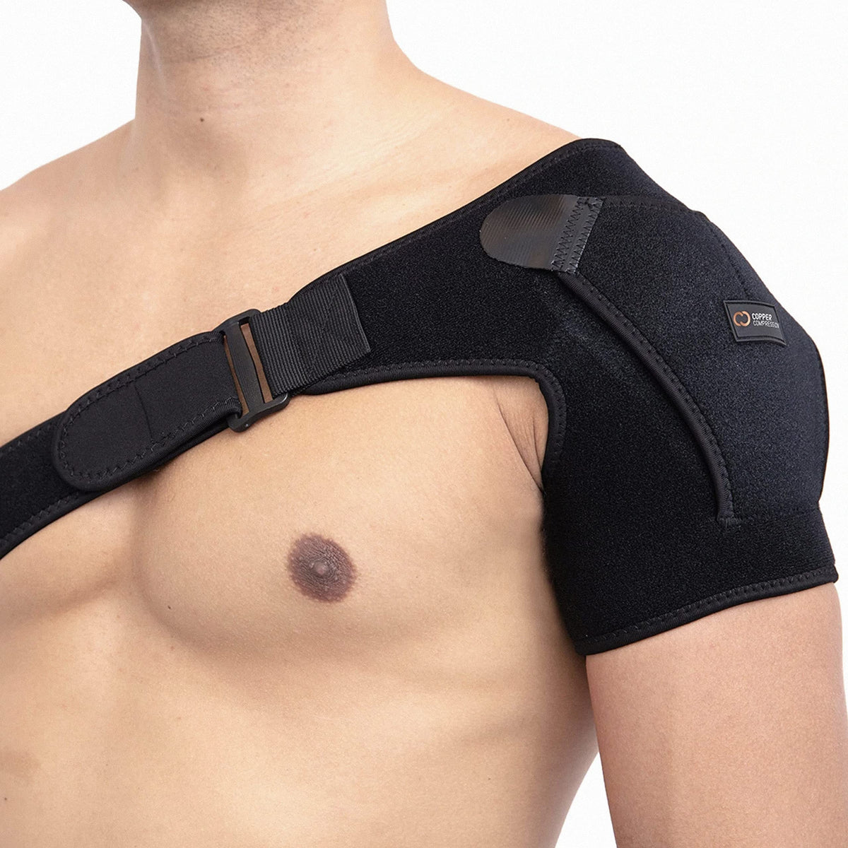 Copper Compression Recovery Shoulder Brace - Immobilizer for Torn Rotator Cuff, AC Joint Pain Relief, Dislocation, Arm Stability, Injuries, Tears - Adjustable Fits Men, Women - Black Plus Size - L/XL