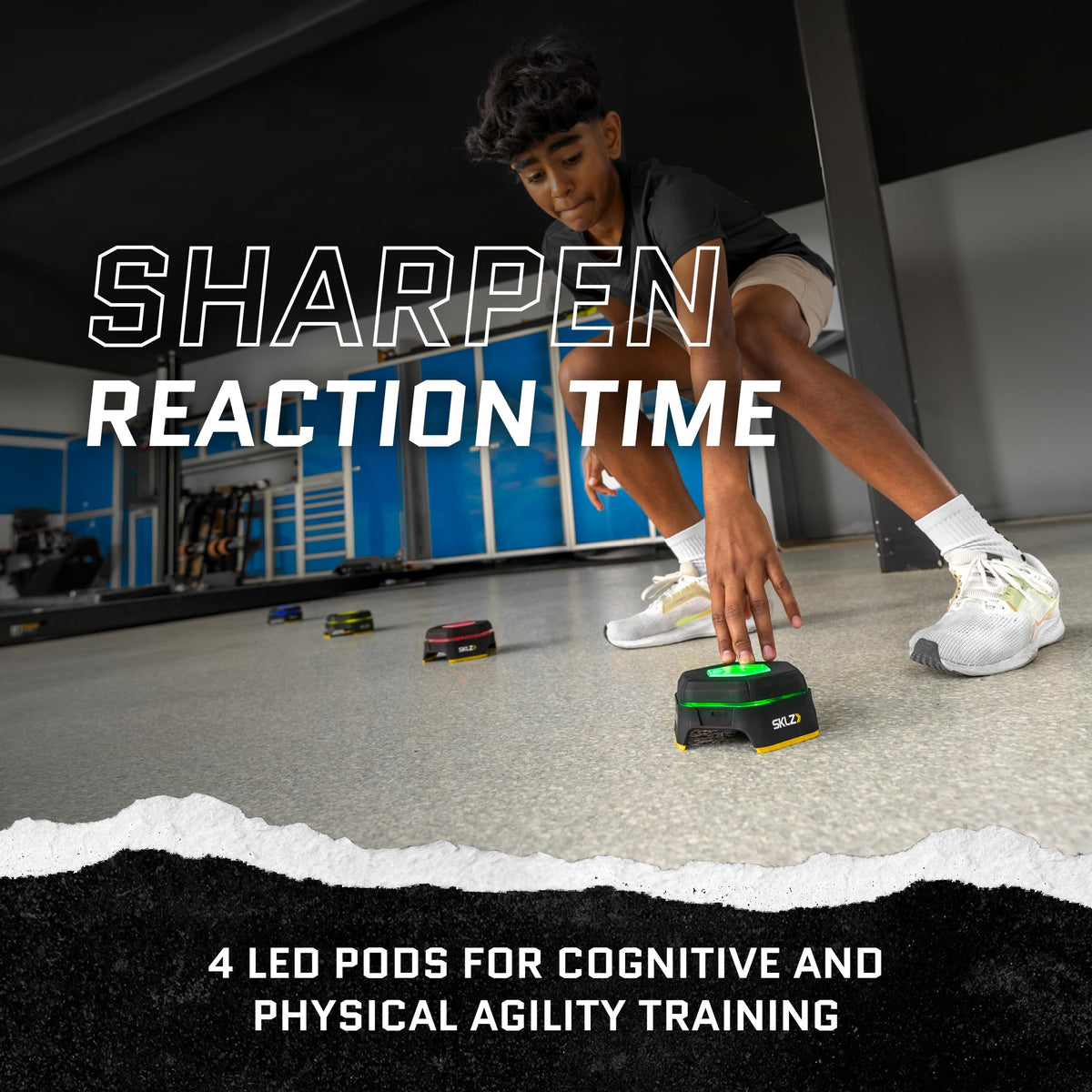 SKLZ Reactive Flash LED Training Pods – Reaction Time, Agility, and Cognitive Training Tool with 4 Games – Multi-Directional Activation, Durable Design for Speed and Hand-Eye Coordination