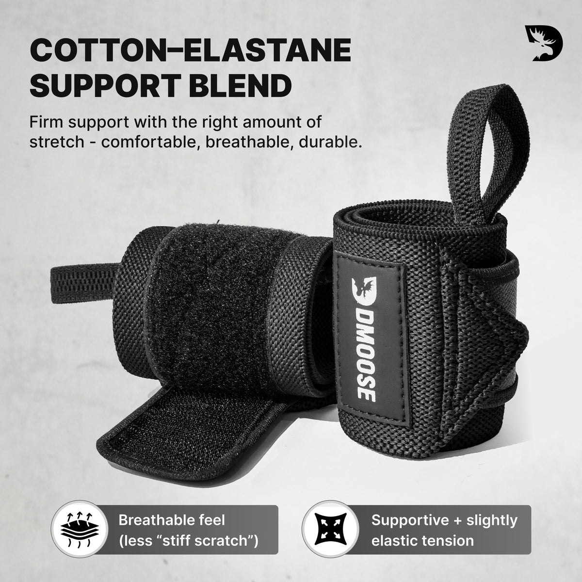 DMoose Wrist Straps for Weightlifting 12 and 18 Inches Thumb Loops with Wrist Support for Workouts Powerlifting Wrist Straps for Weight Lifting Men and Women Black II